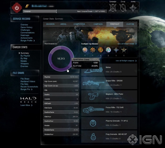 Halo Reach web feature screenshot