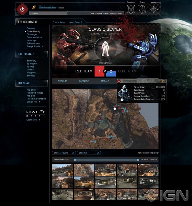 Halo Reach web feature screenshot