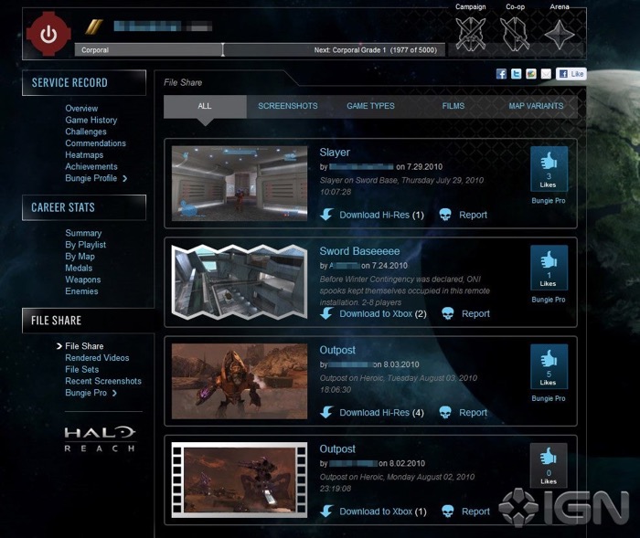 Halo Reach web feature screenshot