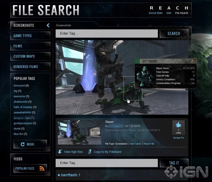 Halo Reach web feature screenshot