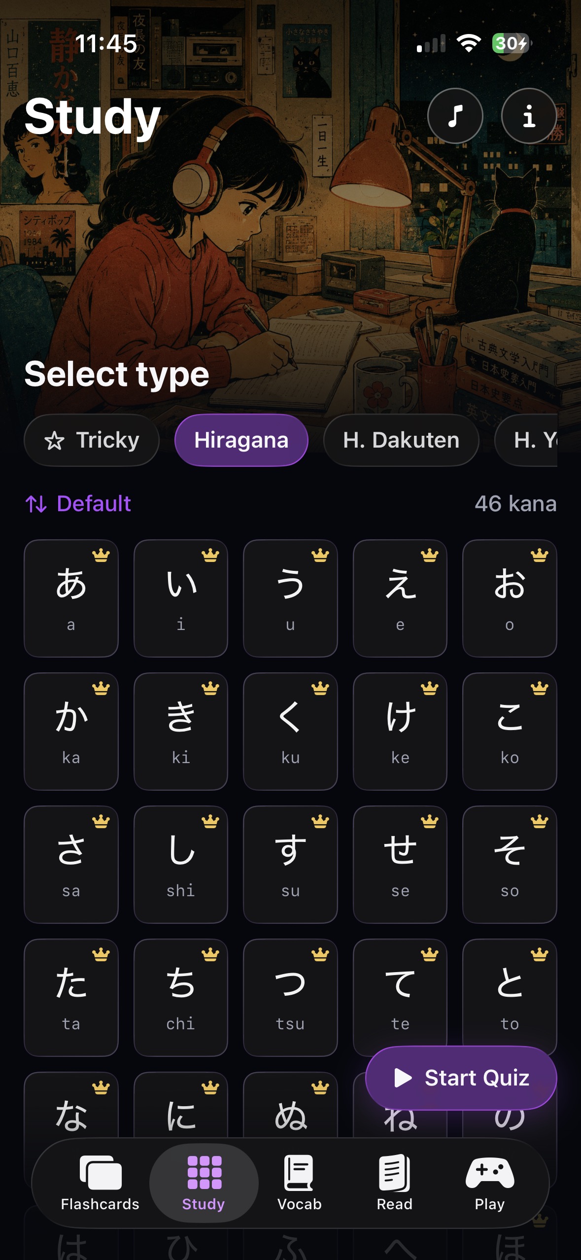 Kana Book kana grid screen